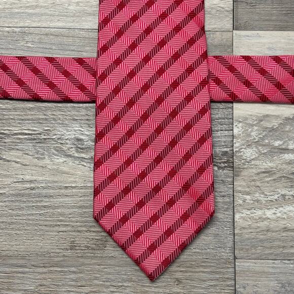 Charles Tyrwhitt Pink Red Plaid Mens 59" Jacquard Business Corpcore Silk Tie EUC - Picture 1 of 8